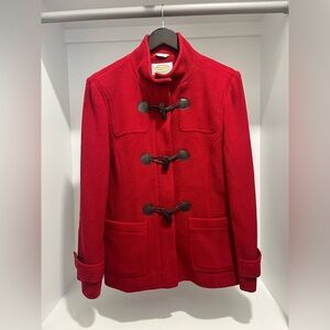 Talbots Mockneck Red Toggle Jacket Patch Pocket Wool Herringbone Texture size 10